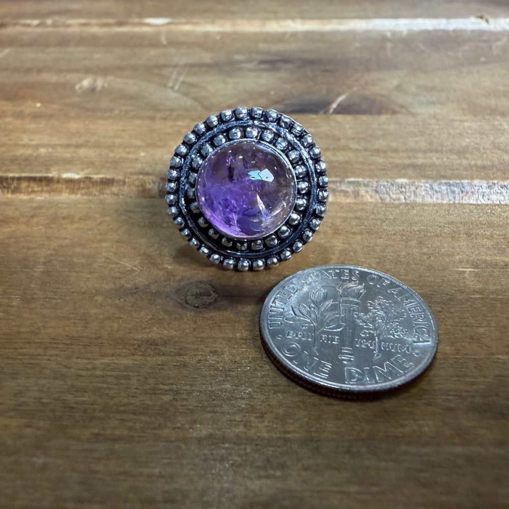 Vintage Style Genuine Amethyst Gemstone Ring Size 5 Silver 925 Plated Bohemian - Picture 2 of 4